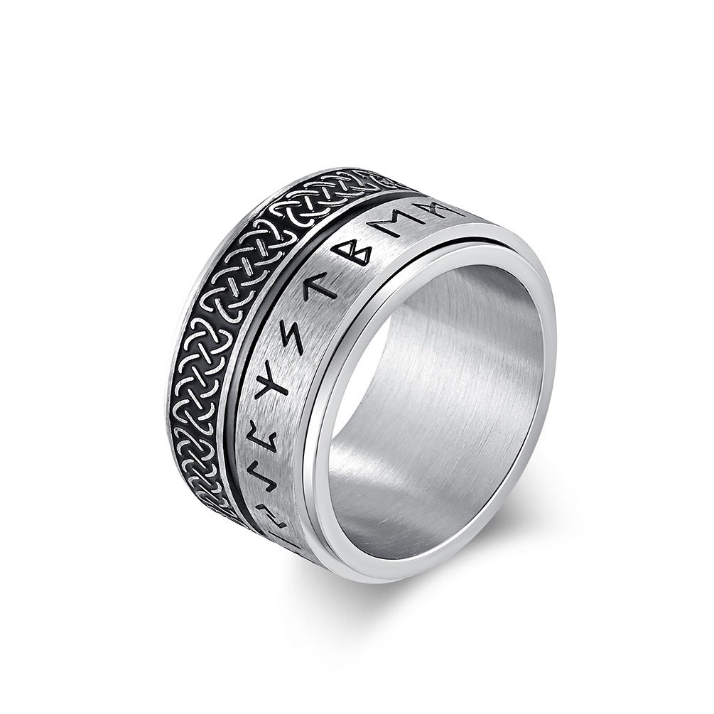 Kemstone Viking Rune Spinner Ring – Stainless Steel Celtic Focus Band for Men K-R885