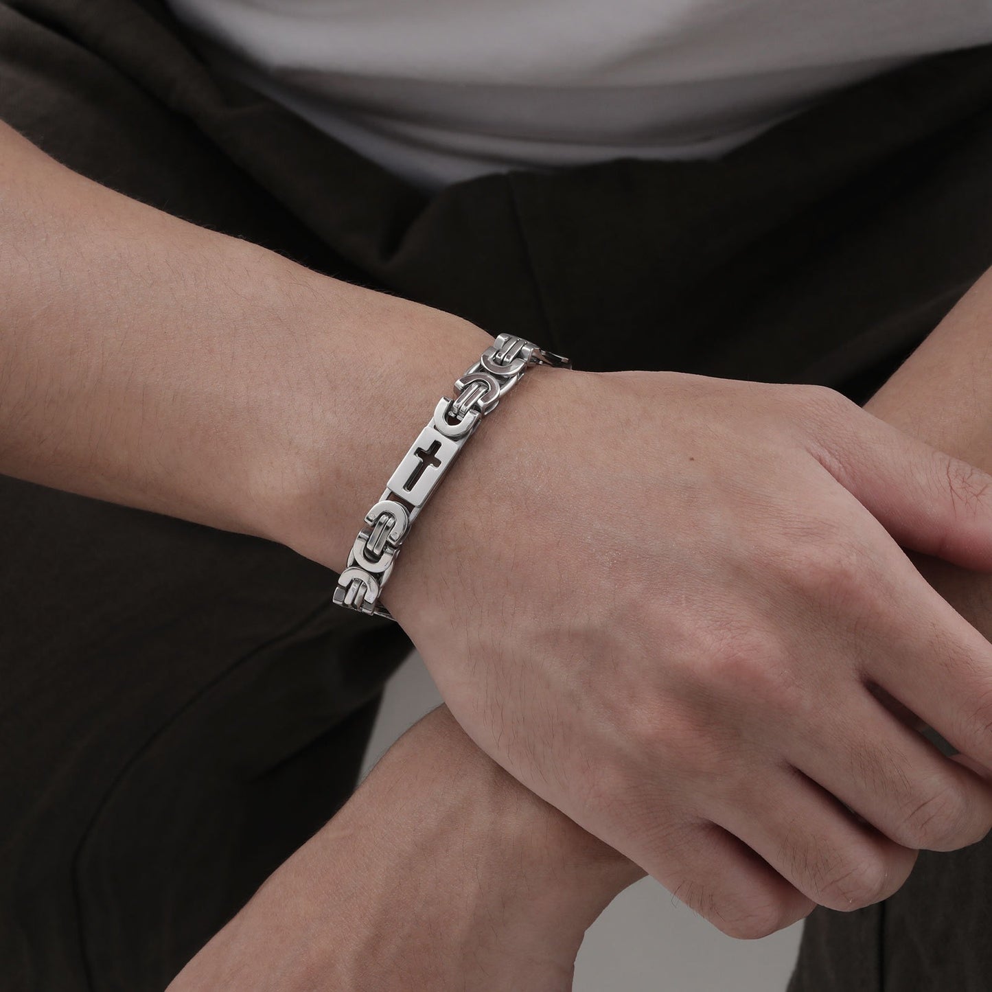 Kemstone Men’s Titanium Steel Byzantine Cross Bracelet – Punk Hip Hop Jewelry BR-2214
