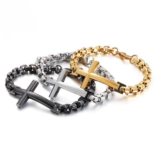 Kemstone Men's Titanium Steel Cross Bracelet – Minimalist Punk Jewelry KB108647-K