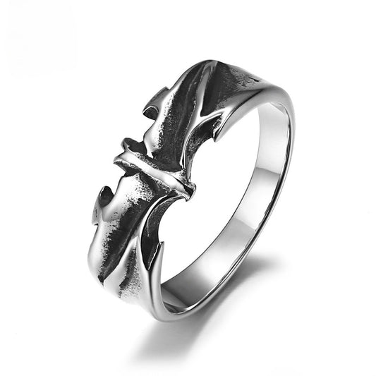 Kemstone Men’s Titanium Steel Gothic Bat Ring – Silver, Black K-R404