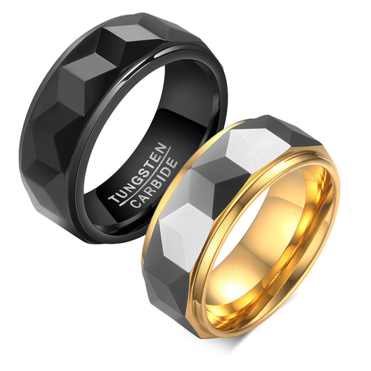 Kemstone Tungsten Steel Ring for Men – Matte Black & Gold Contrast Durable Minimalist Band TCR-043