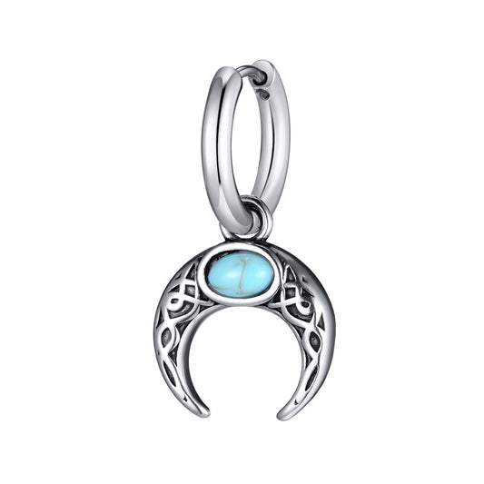 Kemstone Turquoise Crescent Moon Earrings – Retro Gothic Stainless Steel Jewelry for Men ED767