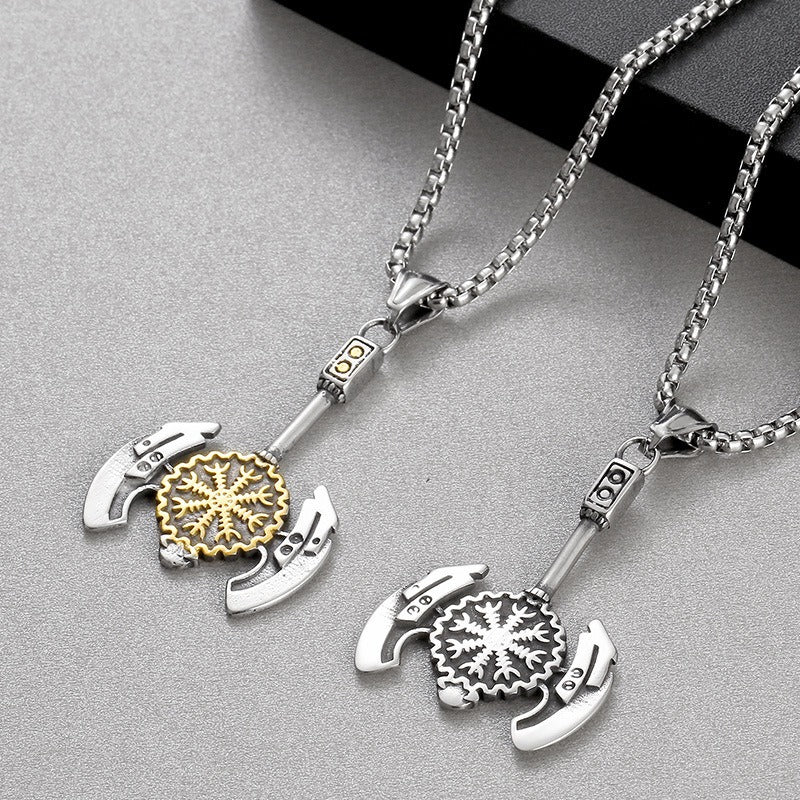 Kemstone Titanium Steel Viking Compass Axe Pendant Necklace for Men KP130631-TLX