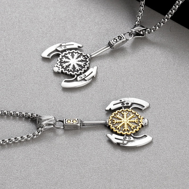 Kemstone Titanium Steel Viking Compass Axe Pendant Necklace for Men KP130631-TLX