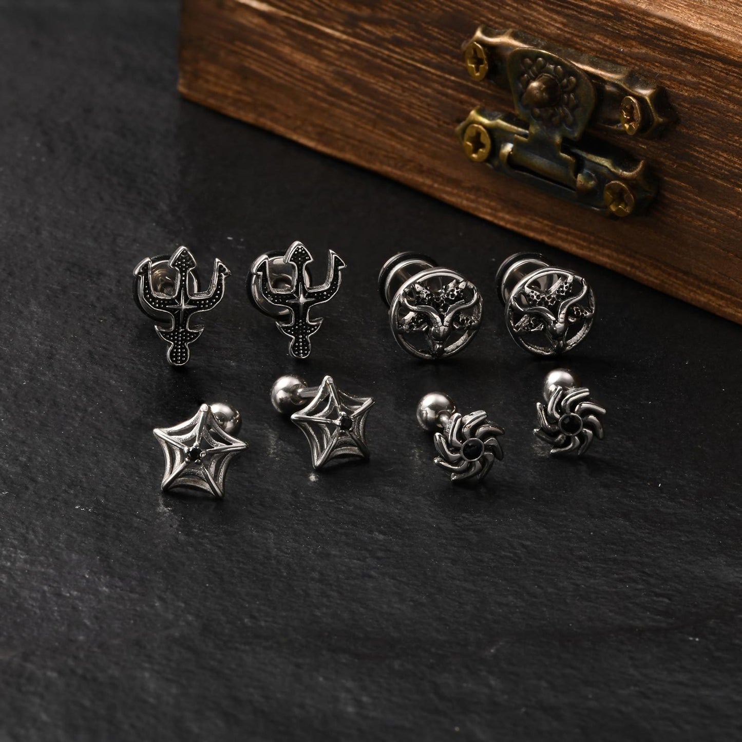 Kemstone Gothic Punk Stainless Steel Stud Earrings – Bold Vintage Edge