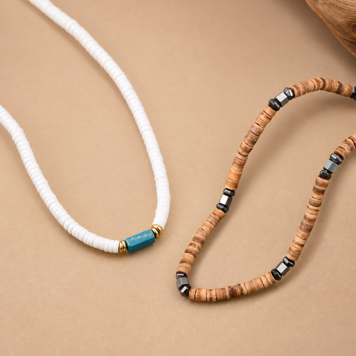 Kemstone Disc Bead Necklace for Men Geometric Accents NC3016