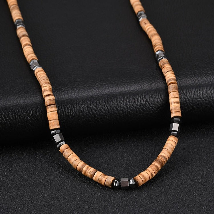 Kemstone Disc Bead Necklace for Men Geometric Accents NC3016
