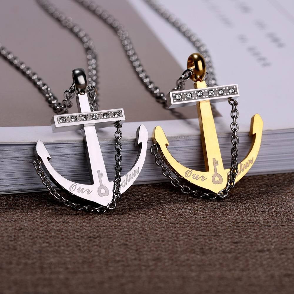 Kemstone Anchor Pendant Necklace for Men Titanium Steel Two Tone Detail TN0119