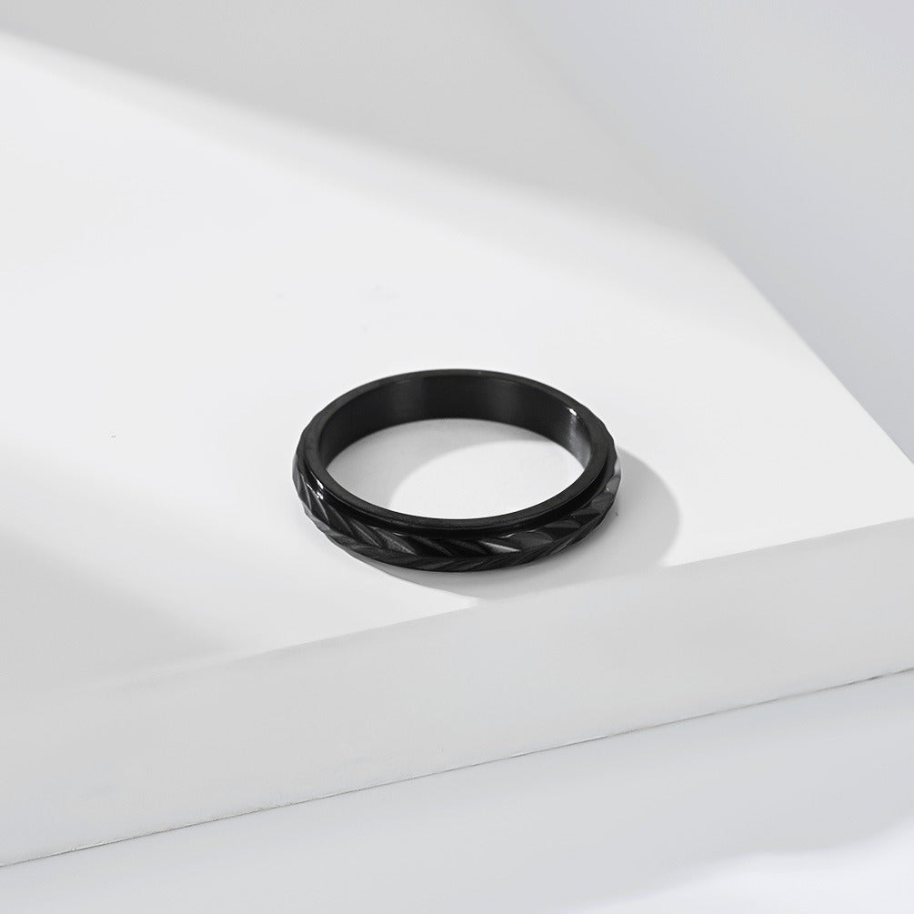 Kemstone Stainless Steel Wheat Pattern Spinner Ring for Men & Women K-R12540