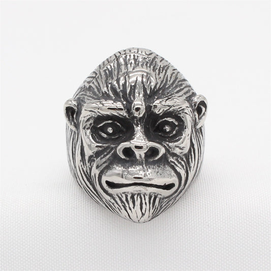 Kemstone Vintage Gorilla Titanium Steel Ring for Men – Sculpted Animal Head Design R1741