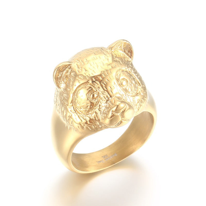 Kemstone Panda Head Ring for Men Titanium Steel KR106357-KJX