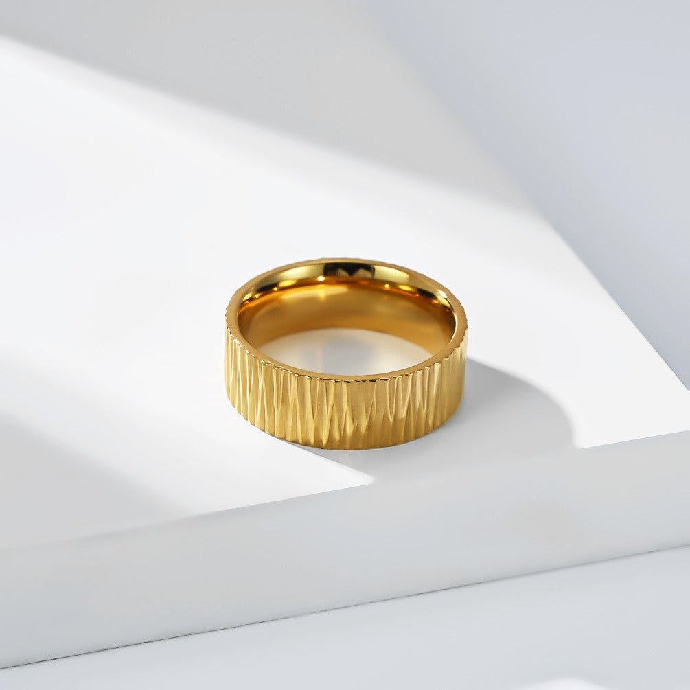 Kemston Grooved Ring for Men Stainless Steel Bark Texture K-R1233