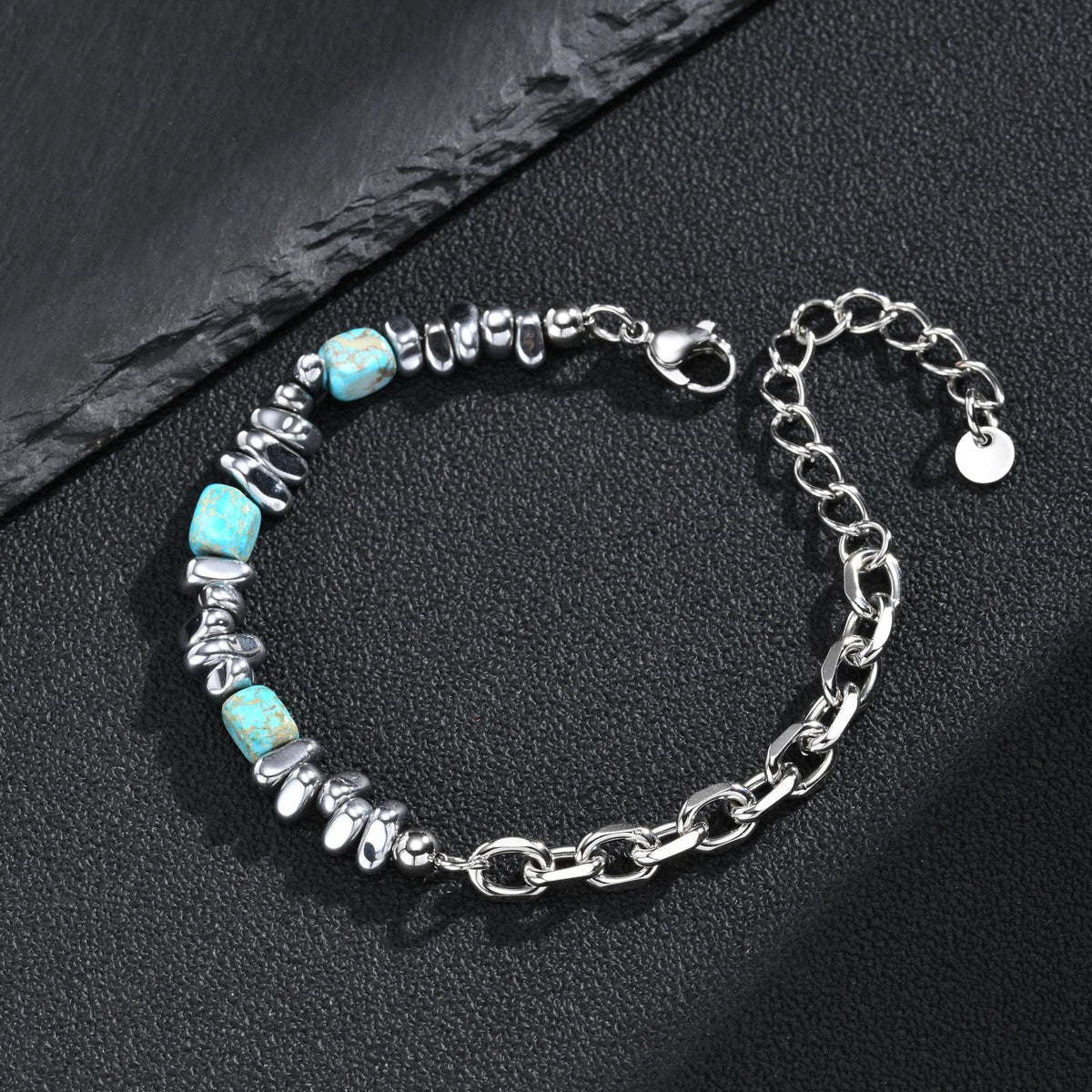 Kemstone Nugget Bead & Chain Bracelet for Men Stainless Steel BR-3284