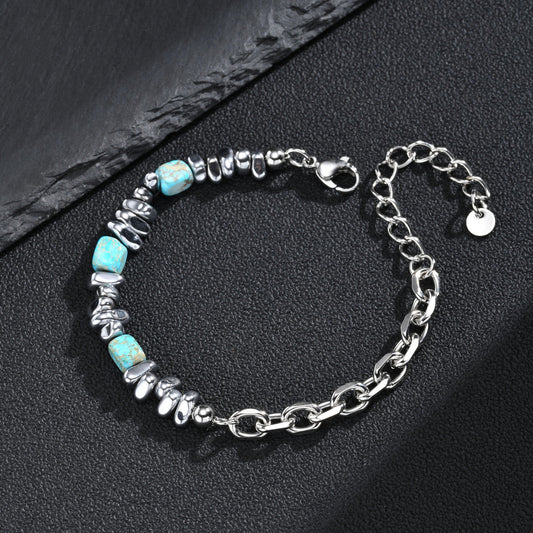 Kemstone Nugget Bead & Chain Bracelet for Men Stainless Steel BR-3284