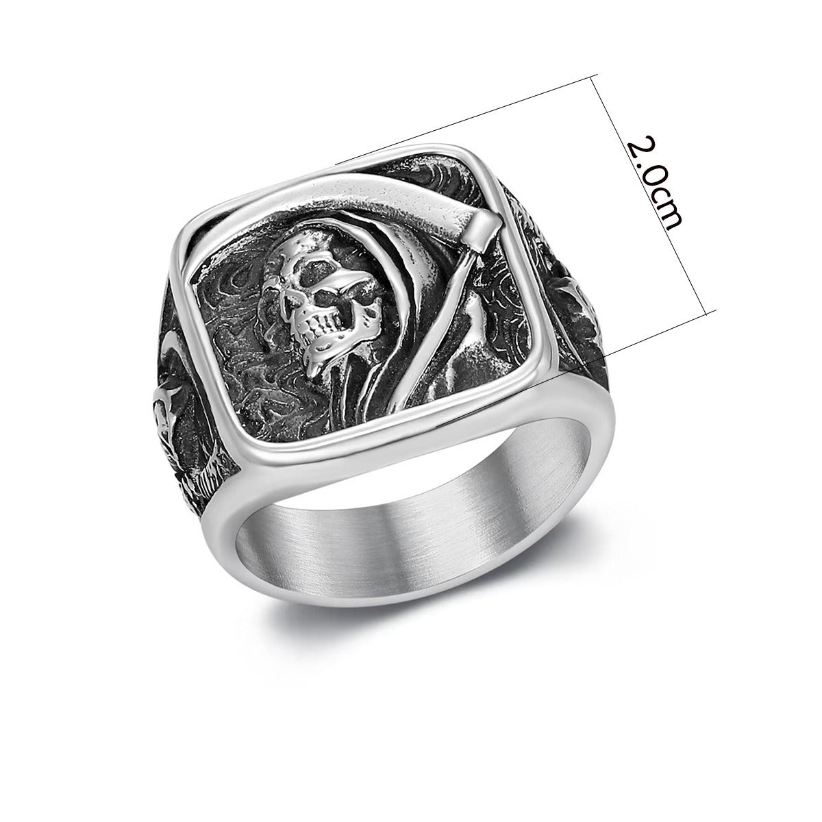 Kemstone Stainless Steel Hooded Skull Ring for Men TR0498