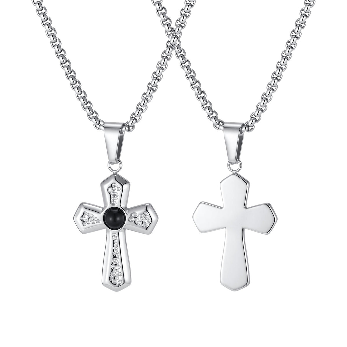 Kemstone Black Agate Cross Pendant Necklace for Men Stainless Steel Punk Style PN-2430