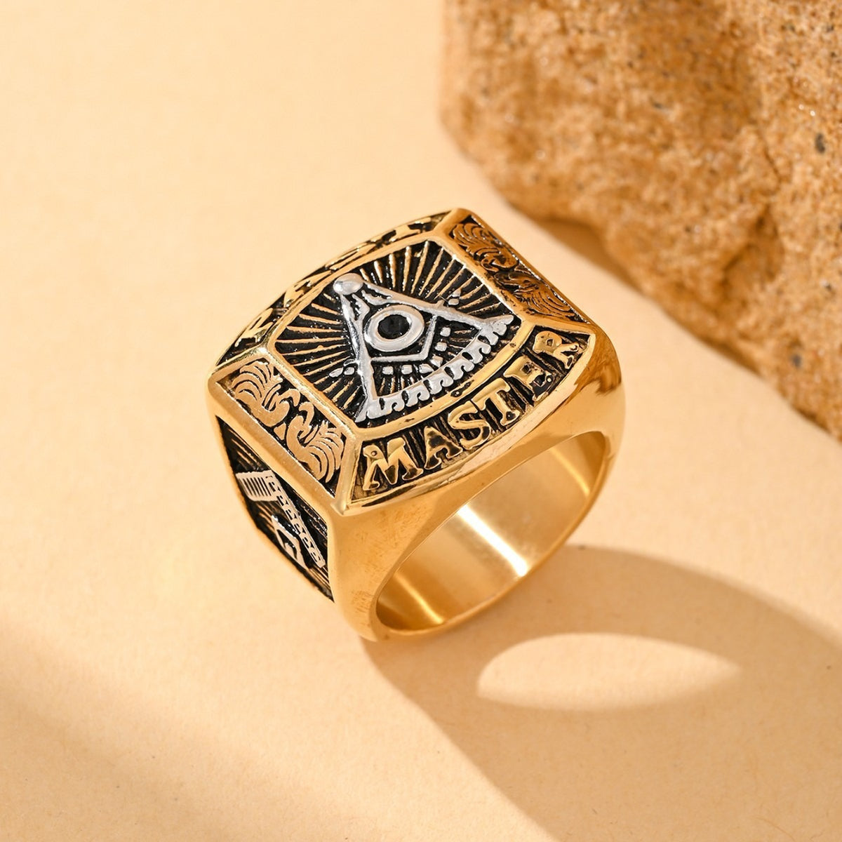 Kemstone Vintage Signet Ring for Men Stainless Steel Geometric Emblem MJ0142