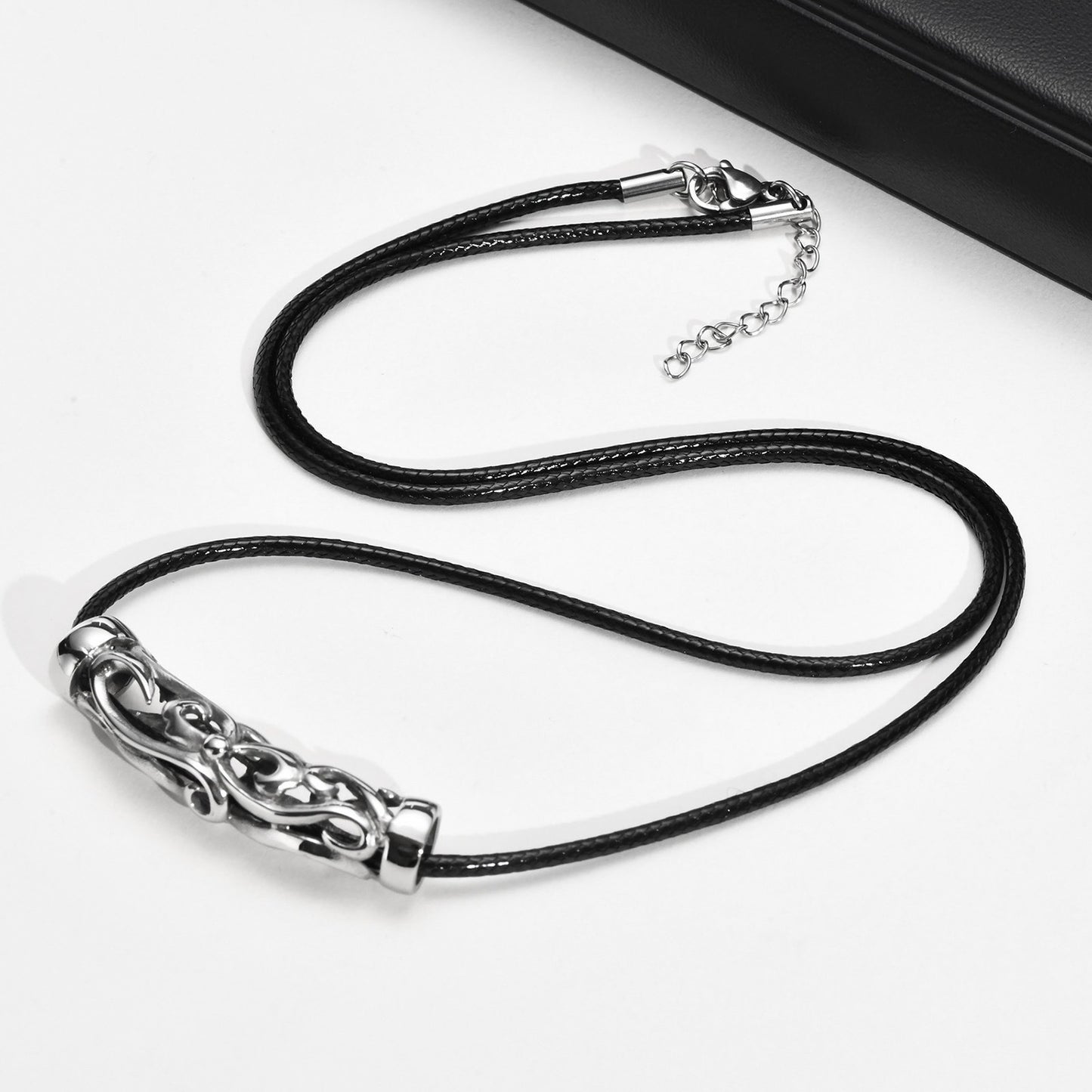 Kemstone Stainless Steel Leather Cord Necklace for Men – Silver Knot Pendant PN-1725