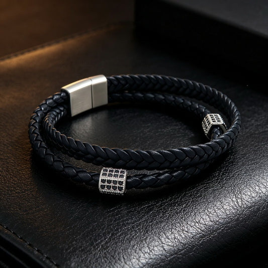 Kemstone Double Layer Braided Leather Bracelet for Men Copper Accent KB214771-SJ