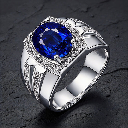 Kemstone Blue Cubic Zirconia Ring for Men Stainless Steel MJ0468