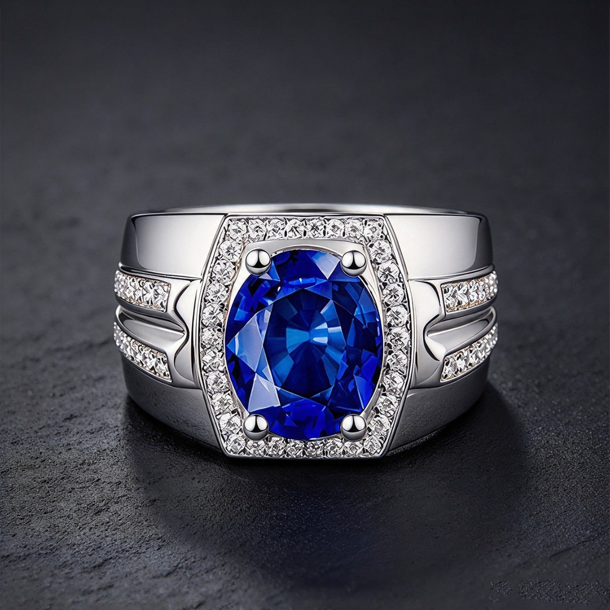 Kemstone Blue Cubic Zirconia Ring for Men Stainless Steel MJ0468
