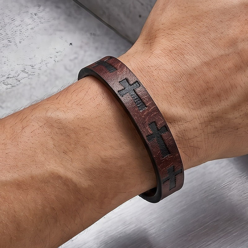 Kemstone Anchor Embossed Bracelet for Men Stainless Steel Clasp Vintage Nautical KB214759-SJ