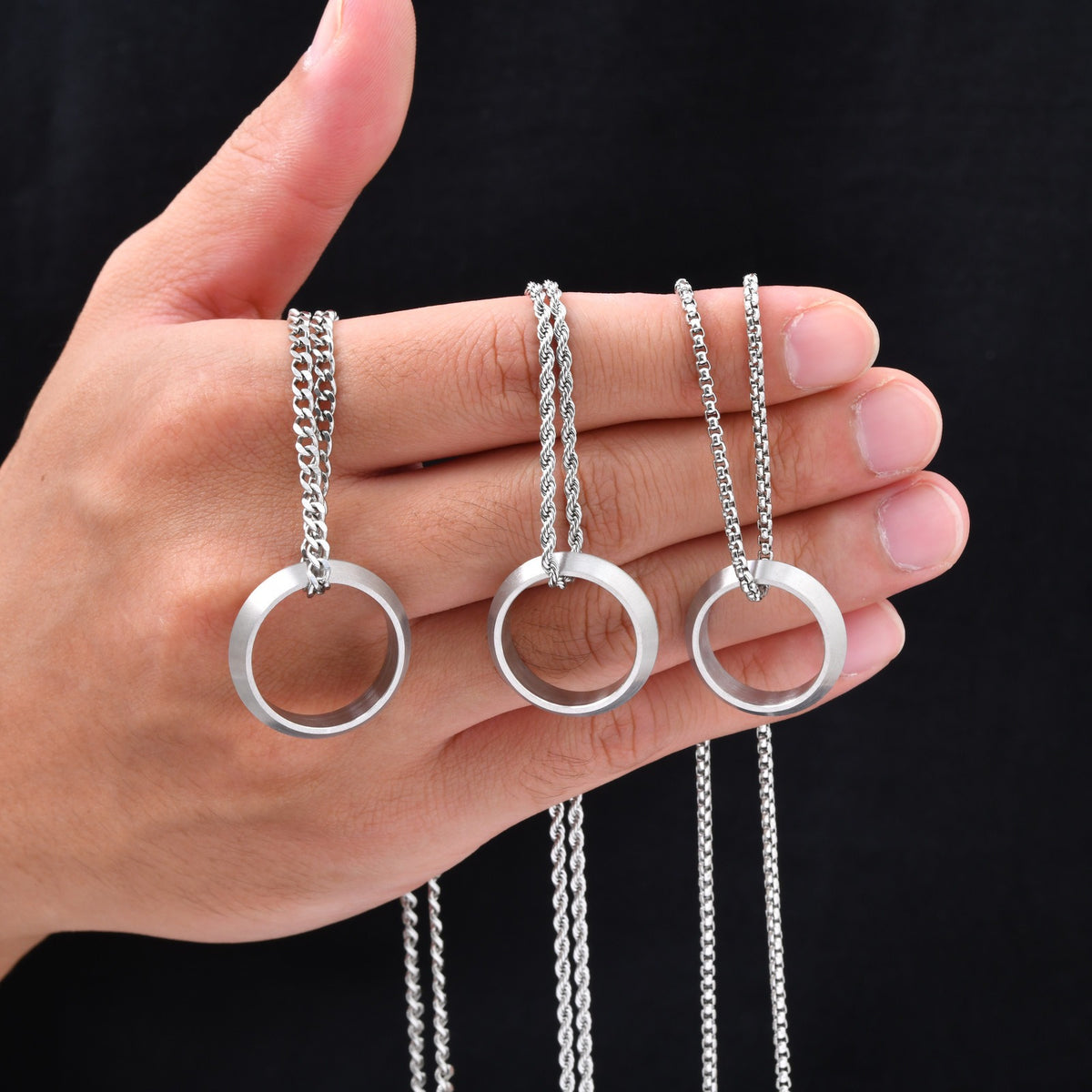 Kemstone Stainless Steel Brushed Ring Pendant Necklace for Men PN-1764