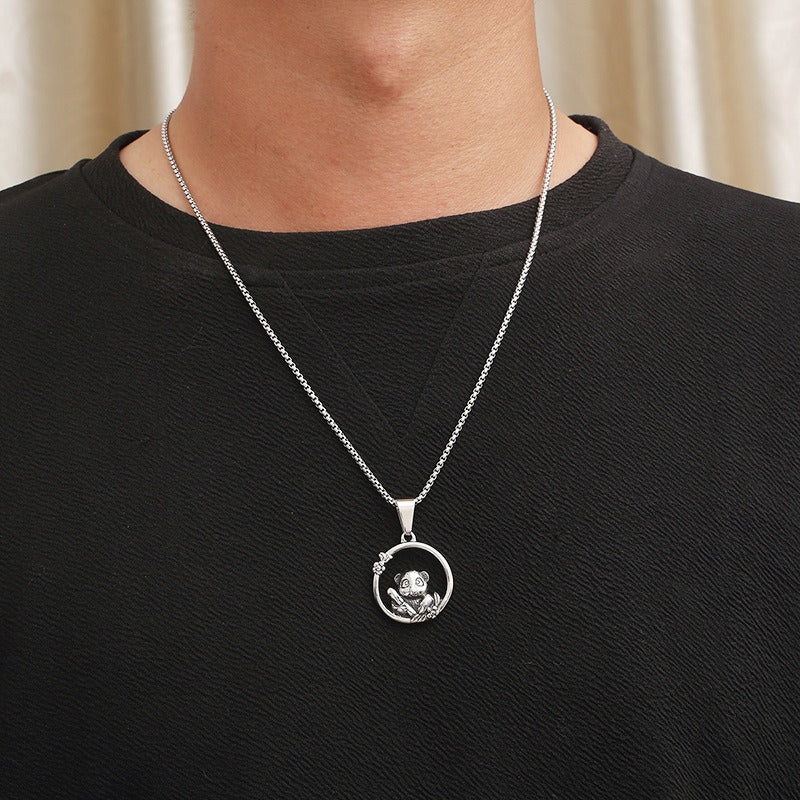 Kemstone Panda Circle Necklace for Men Titanium Steel KP119300-KJX