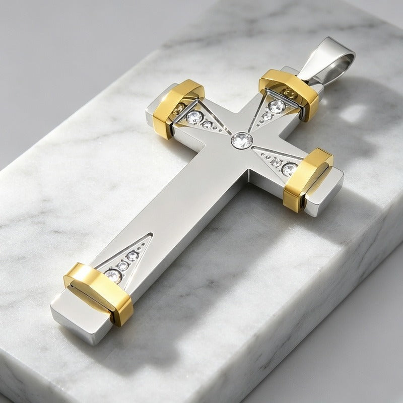 Kemston Stainless Steel Geometric Cross Pendant Necklace for Men KP119531-KFC