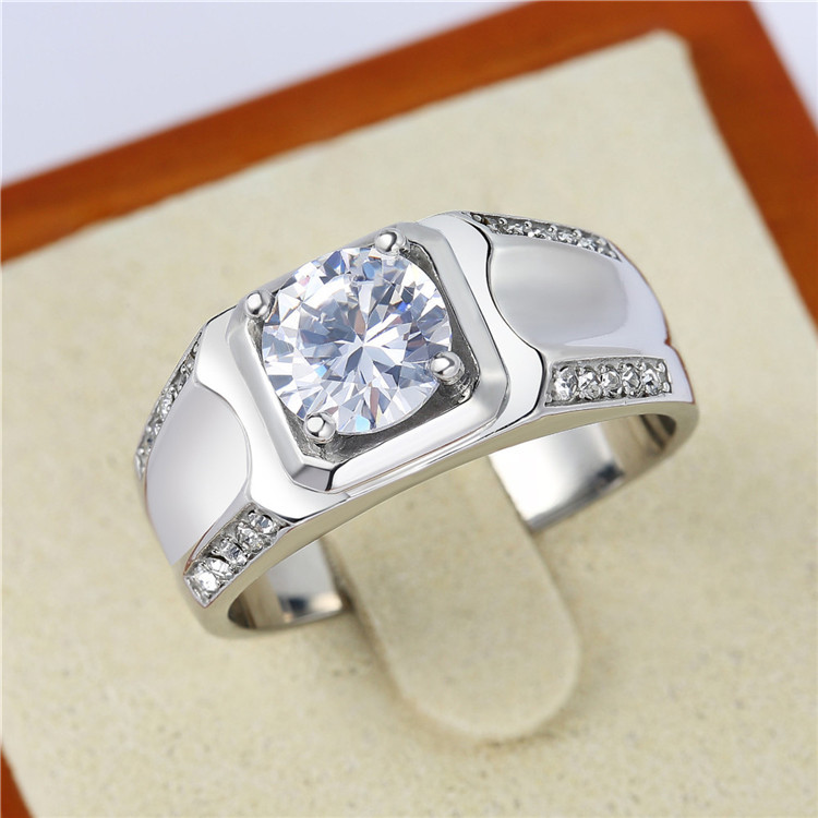 Kemstone Cubic Zirconia Ring for Men Stainless Steel Wide Band R0284