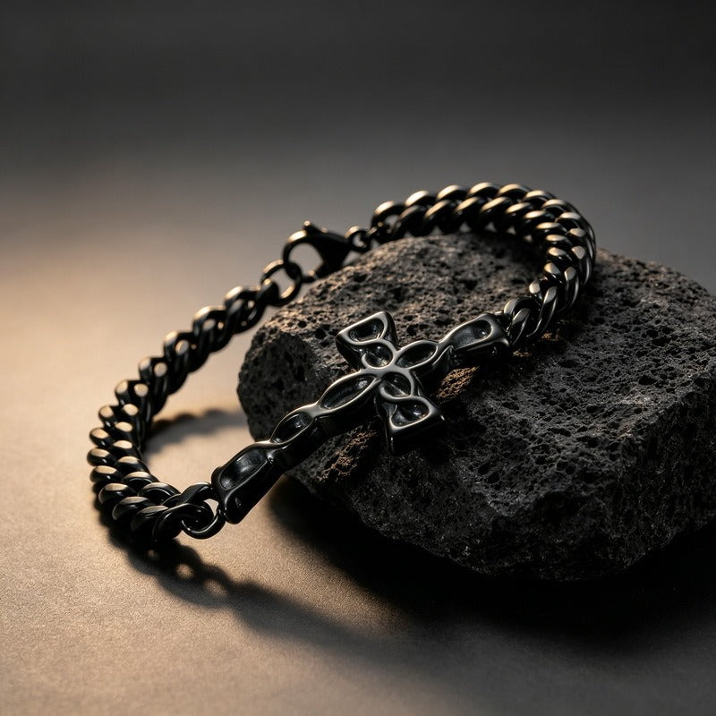 Kemstone Cross Cuban Link Bracelet for Men Titanium Steel Twisted Link KB124332-KFC