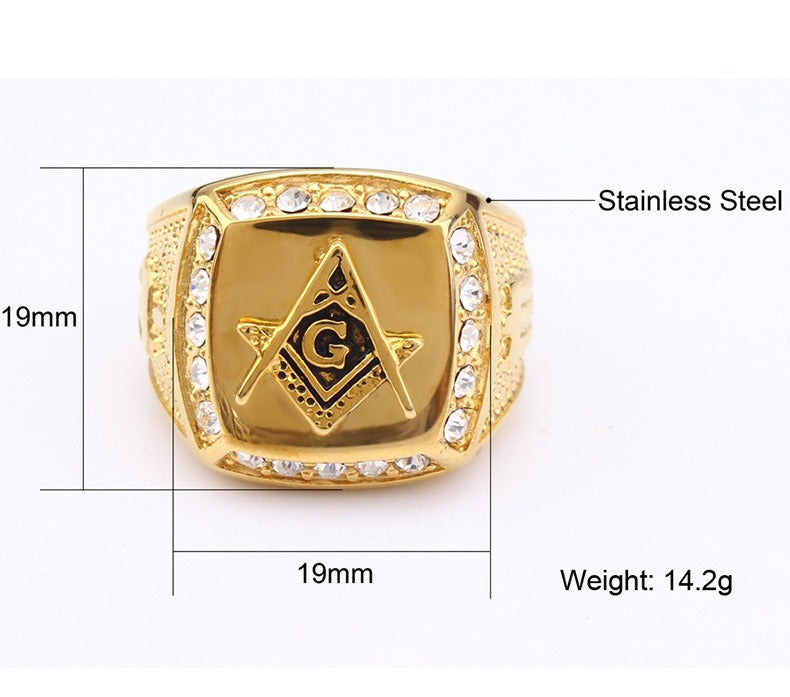Kemstone Square Emblem Ring for Men Stainless Steel TR0050