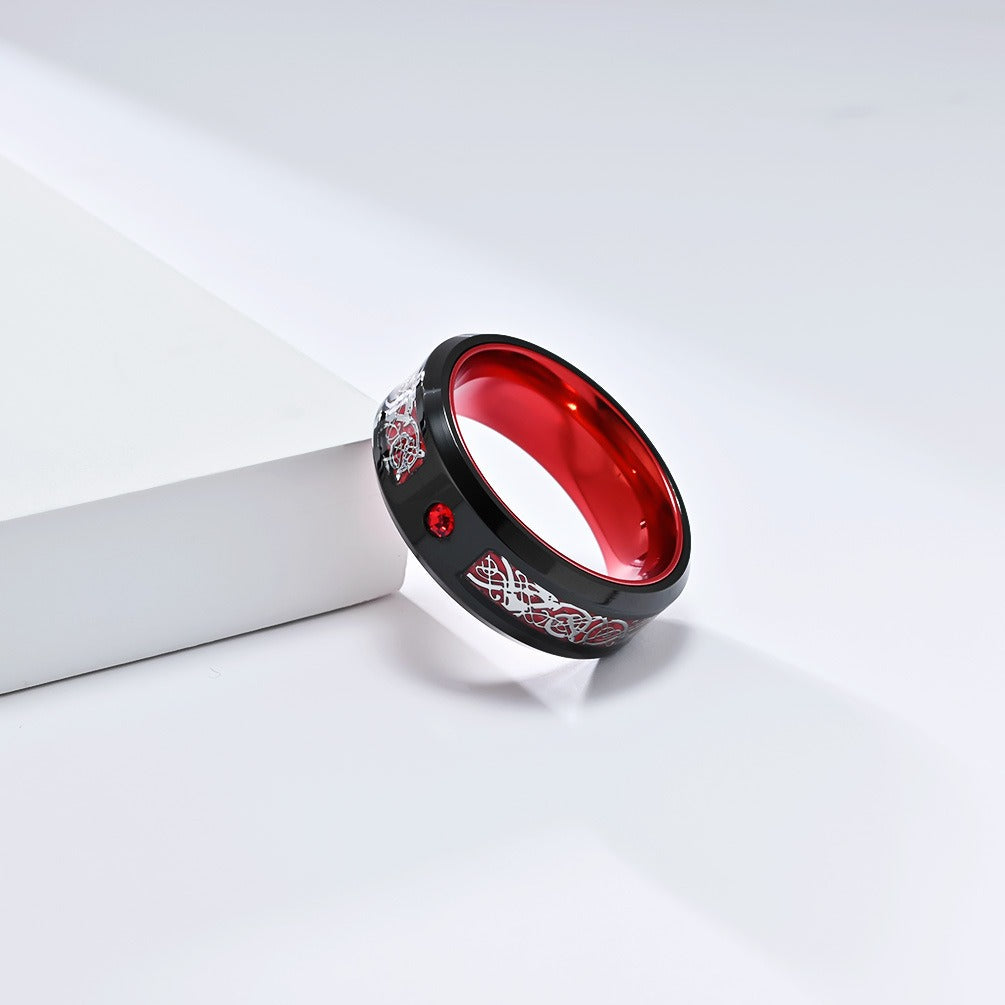 Kemstone Dragon Engraved Ring for Men Stainless Steel Wide Band Color Inlay K-R976