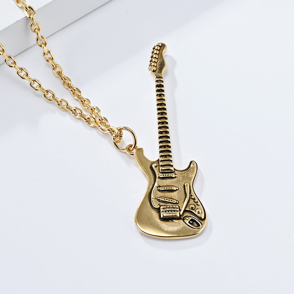 Kemstone Electric Guitar Pendant Necklace for Men Stainless Steel Two Tone Accent K-PT543