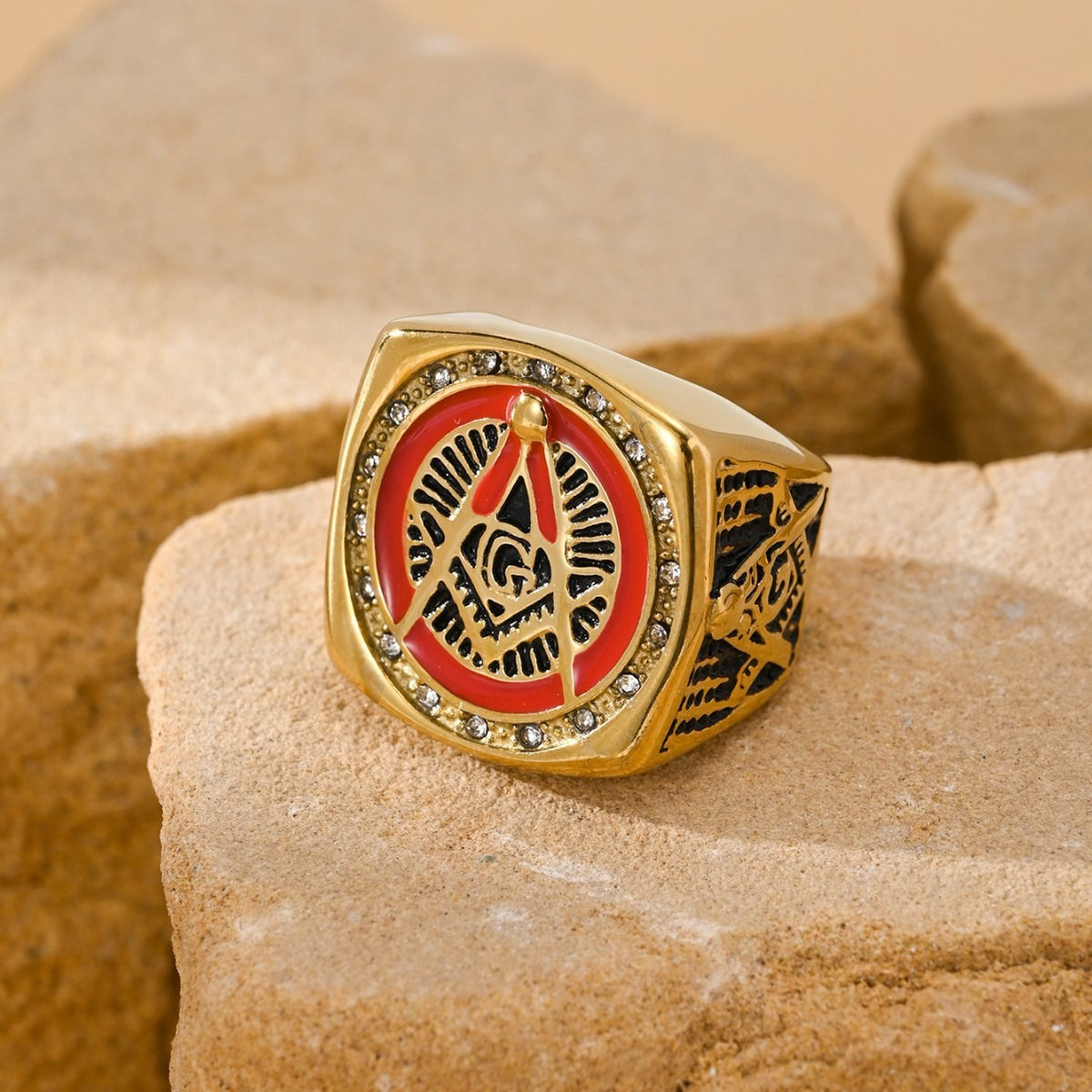 Kemstone Square Emblem Ring for Men Stainless Steel MJ0365