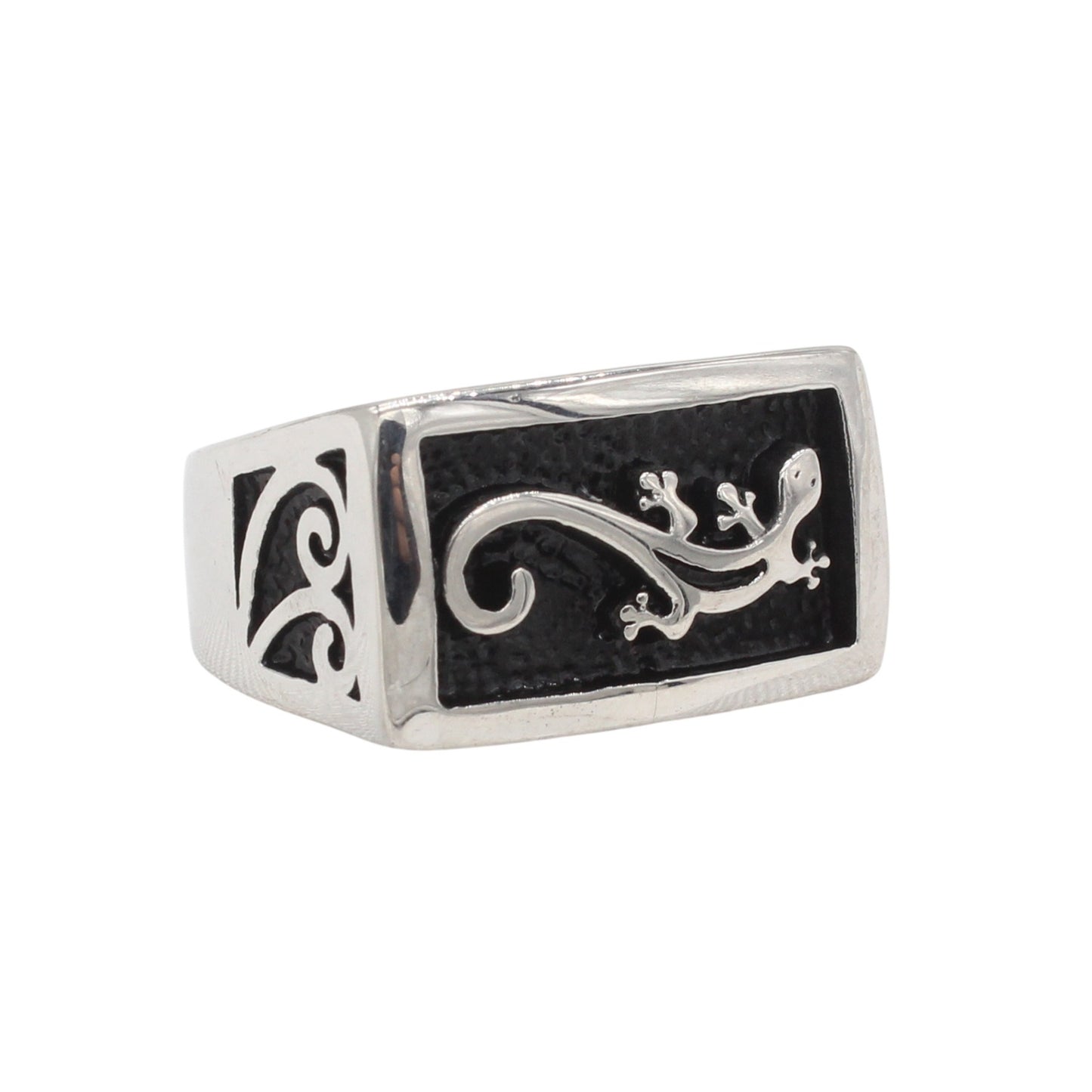 Kemstone Titanium Steel Lizard Signet Ring for Men Black Inlay Vintage R1851