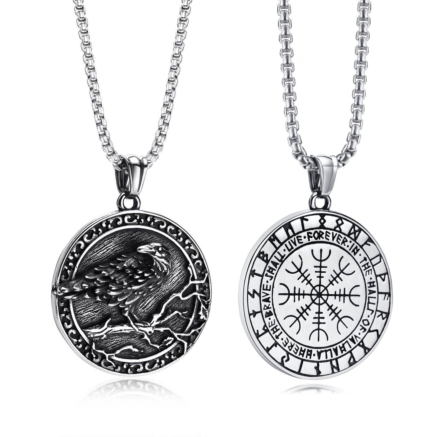 Kemston Raven Medallion Pendant Necklace for Men Stainless Steel Vintage Round PN-1642