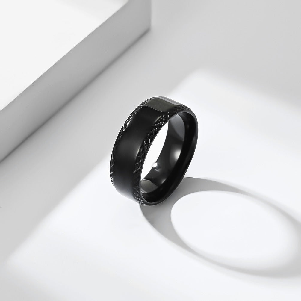 Kemstone Faceted Edge Ring for Men Stainless Steel Minimalist K-R1231