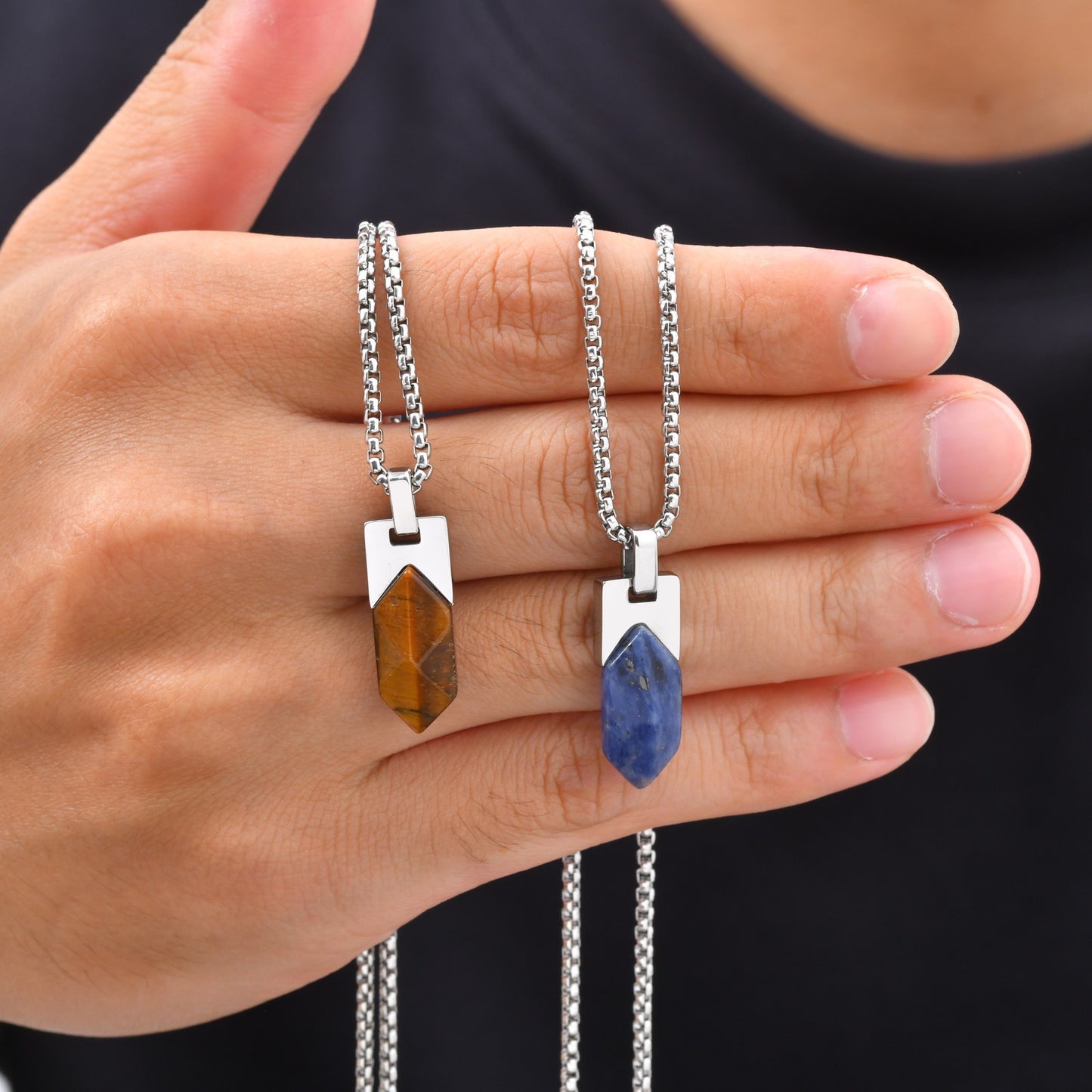 Kemstone Geometric Tiger Eye Pendant Necklace for Men Stainless Steel PN-2439