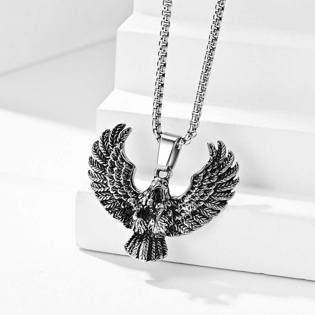 Kemstone Spread Wing Eagle Pendant Necklace for Men Stainless Steel Vintage K-PT350