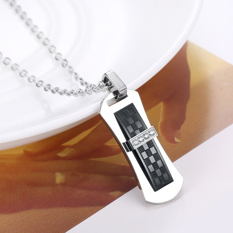 Kemstone Black Bar Pendant Necklace for Men Stainless Steel Geometric Cubic Zirconia Accent TN0373