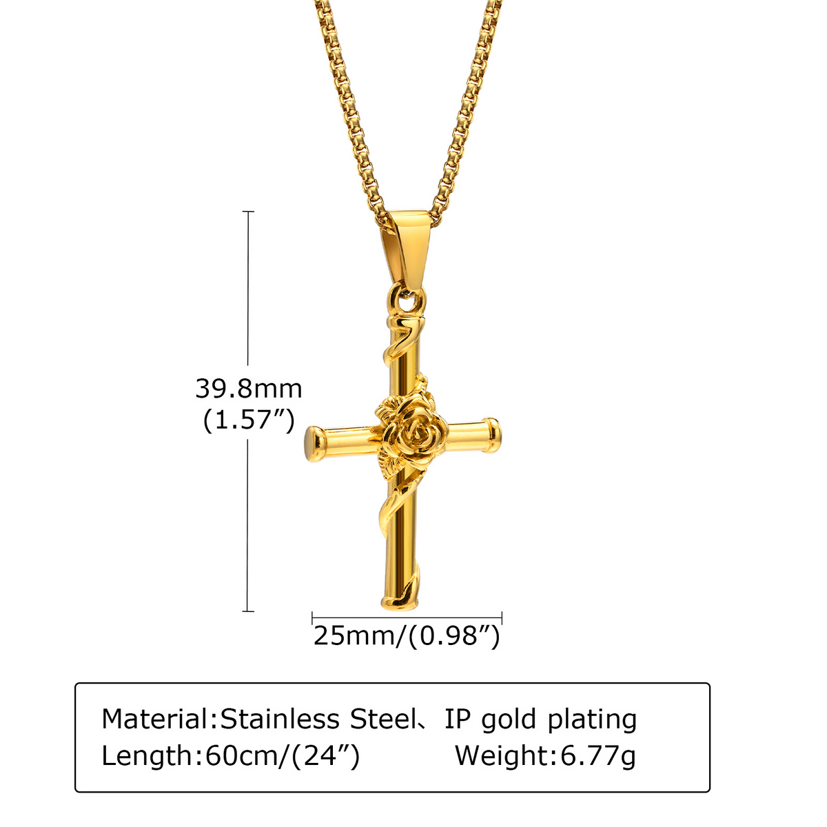 Kemstone Stainless Steel Rose Cross Necklace for Men PN-1604