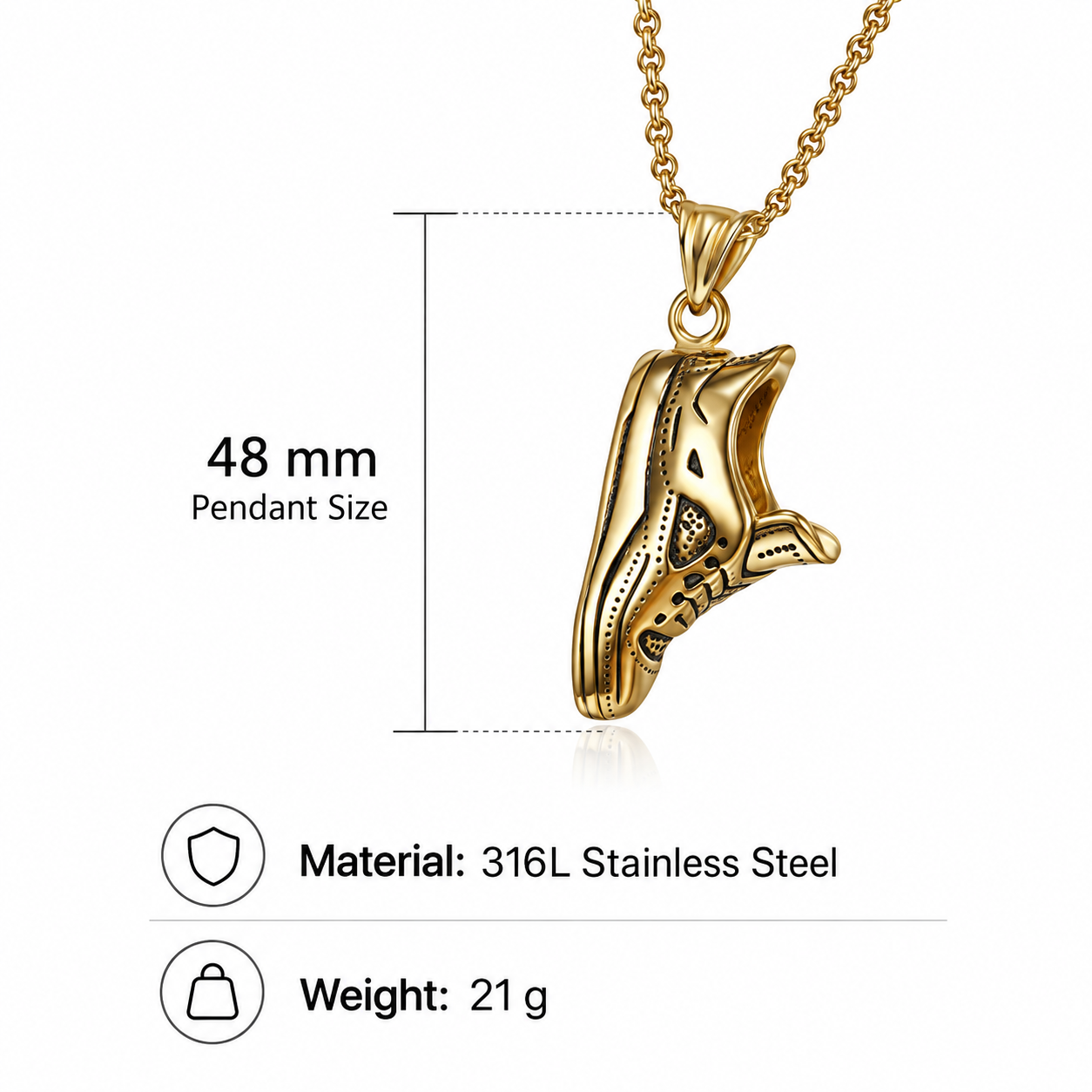 Kemstone Sneaker Pendant Necklace for Men 316L Stainless Steel Shoe Design TN0193
