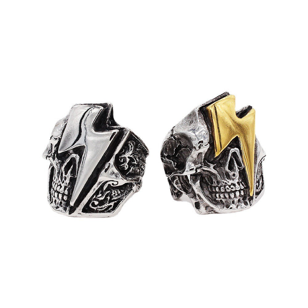 Kemstone Lightning Skull Ring for Men Titanium Steel Gothic Vintage R1219
