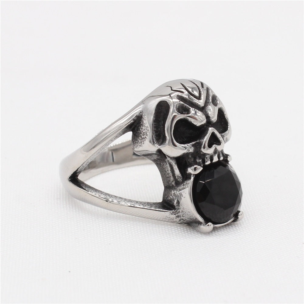 Kemstone Skull Ring for Men Titanium Steel Black Accent Gothic Vintage R1578