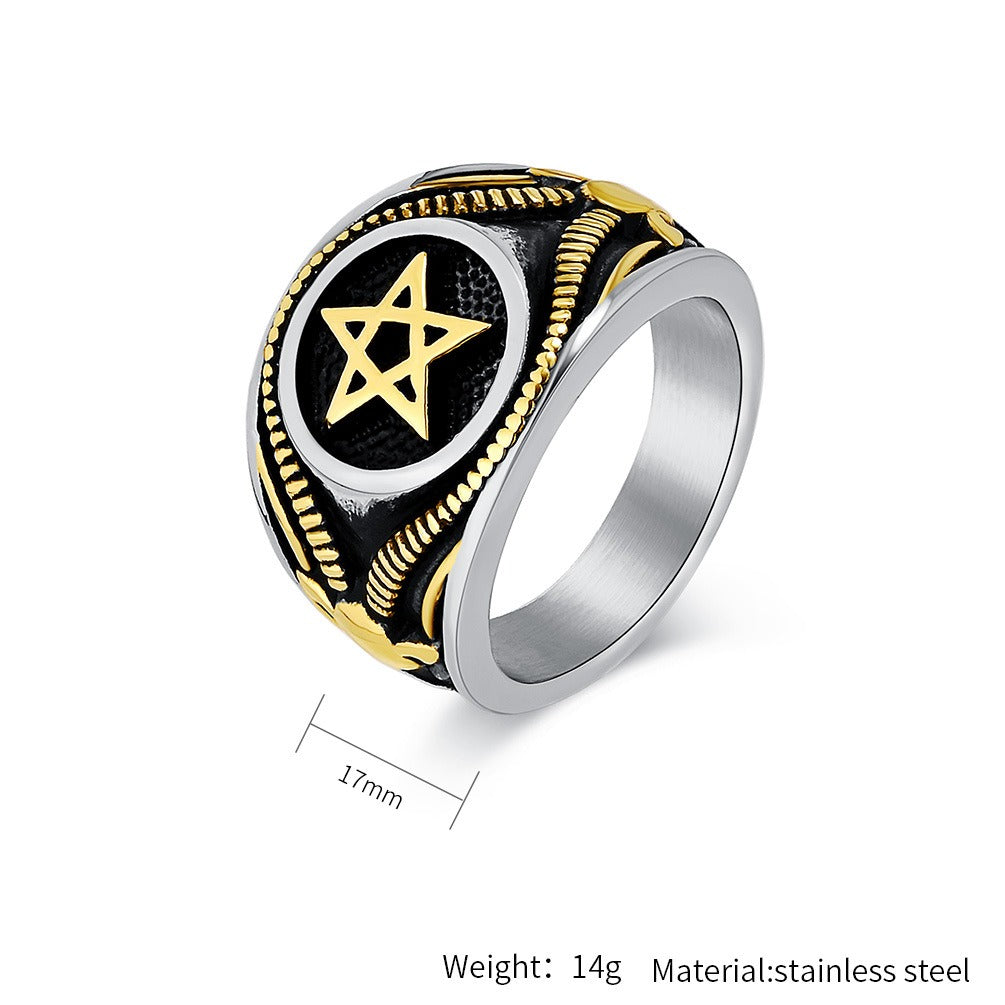 Kemstone Five Point Star Signet Ring for Men Stainless Steel Bold Dark Style K-R844