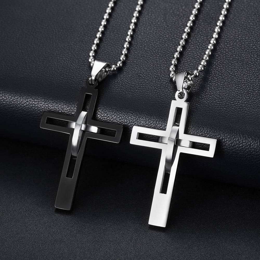 Kemstone Black Open Cross Pendant Necklace for Men Stainless Steel Geometric Design TN0125