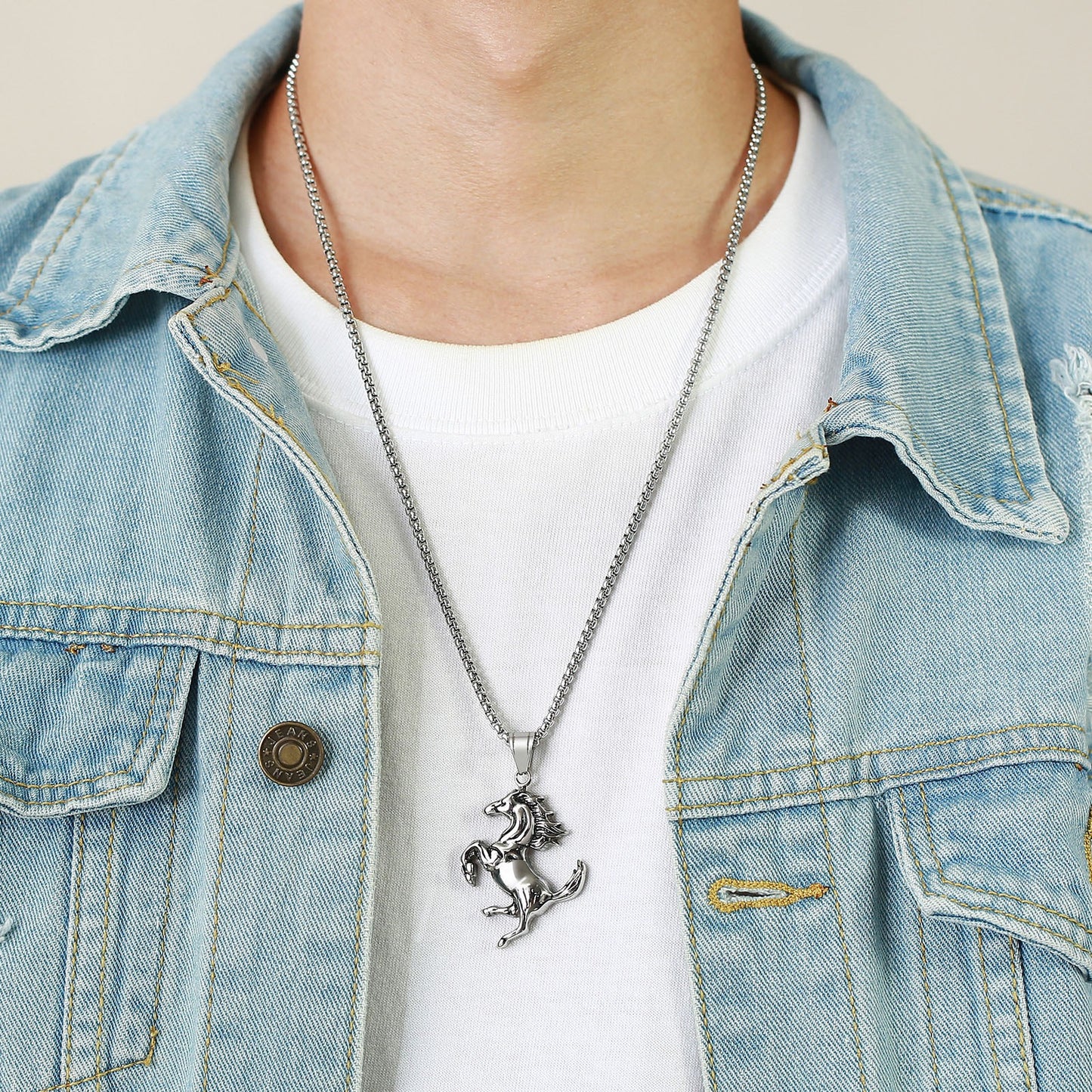 Kemstone Stainless Steel Horse Pendant Necklace for Men – Rearing Stallion Animal Charm PN-1510