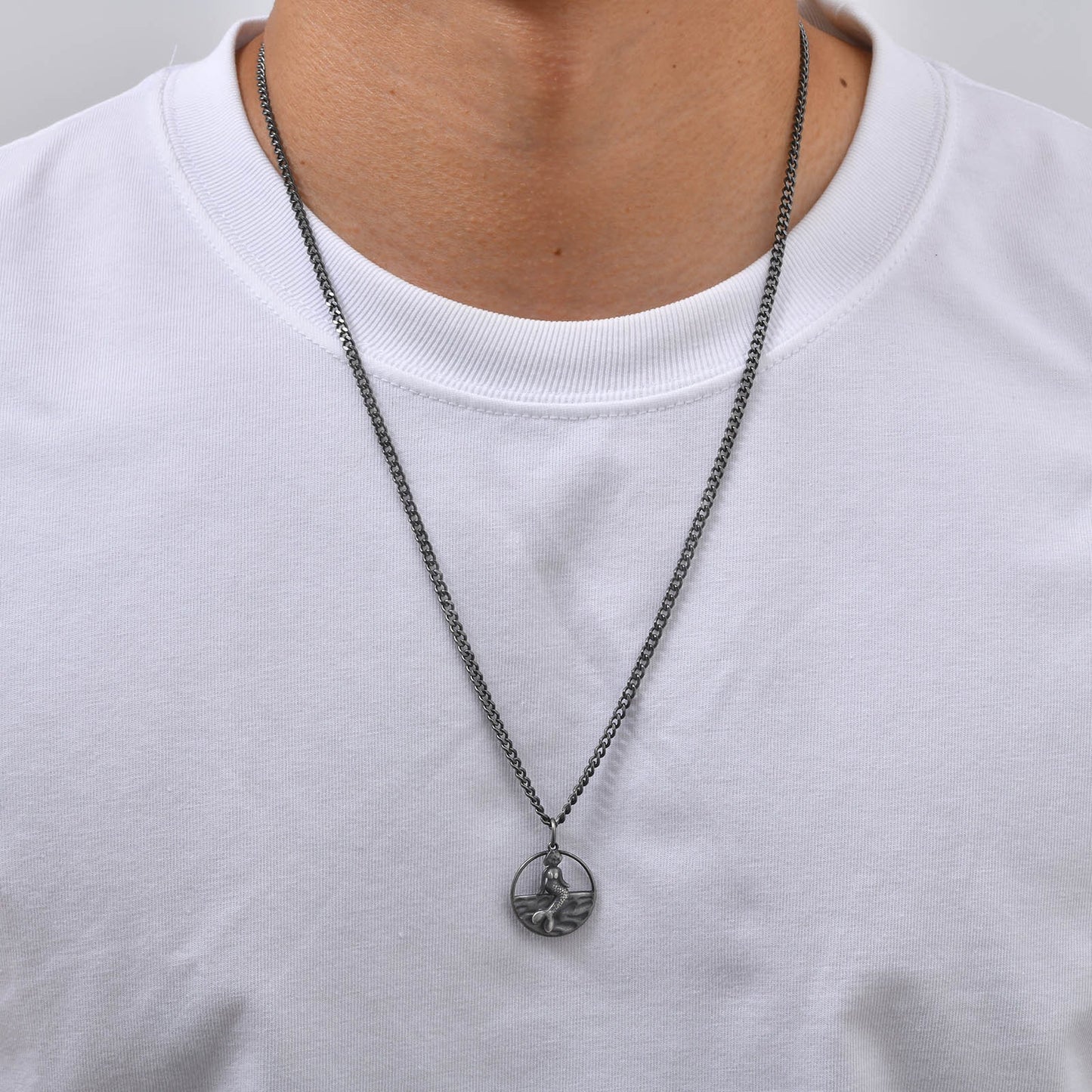 Kemston Nautical Mermaid Pendant Necklace for Men Stainless Steel Vintage Marine Design PN-2378