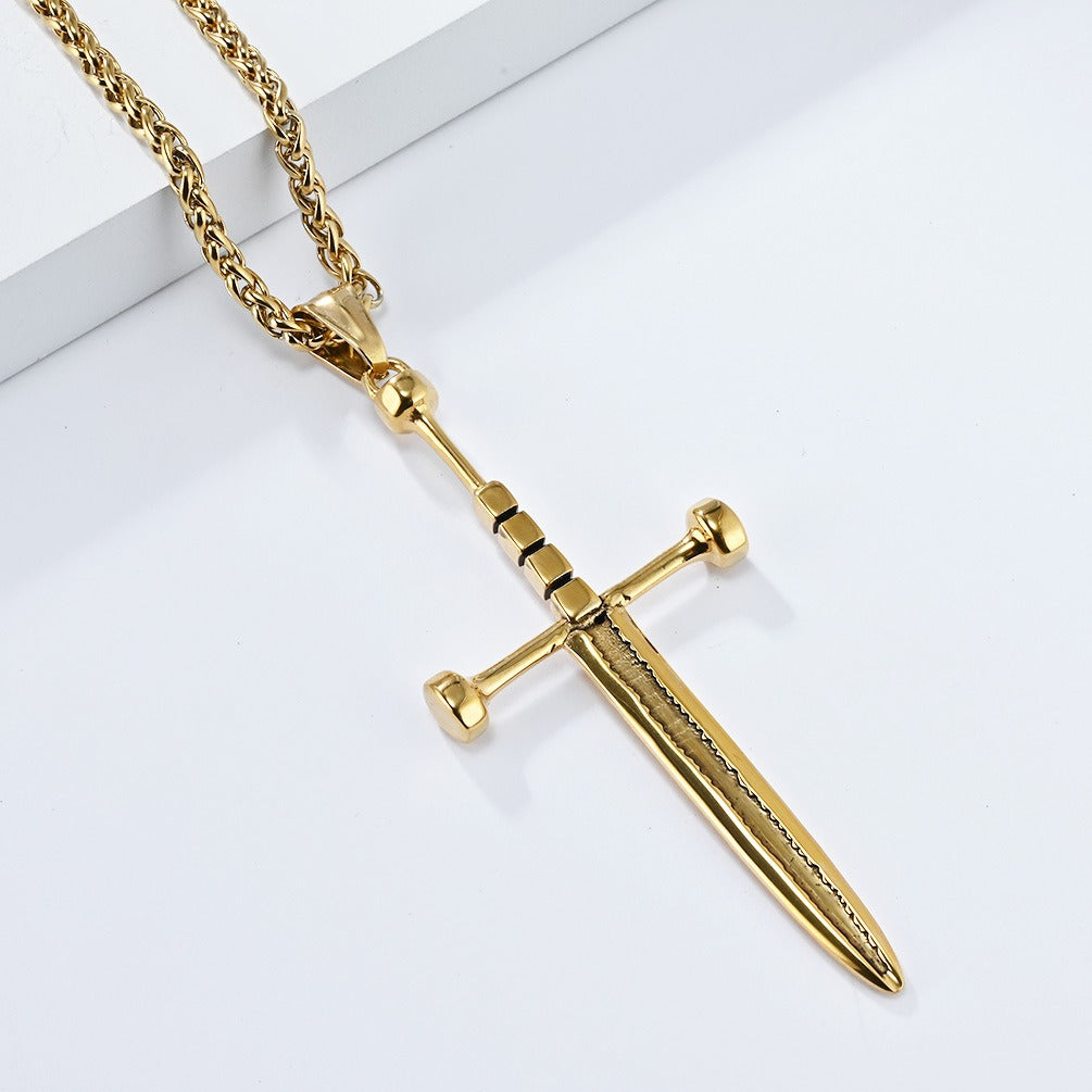 Kemstone Stainless Steel Sword Pendant Necklace for Men Vintage Cross Detail K-PT538